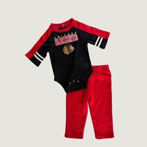 NHL Chicago Blackhawks Infant Boys Bodysuit and Fleece Pants Set Red Black 18M